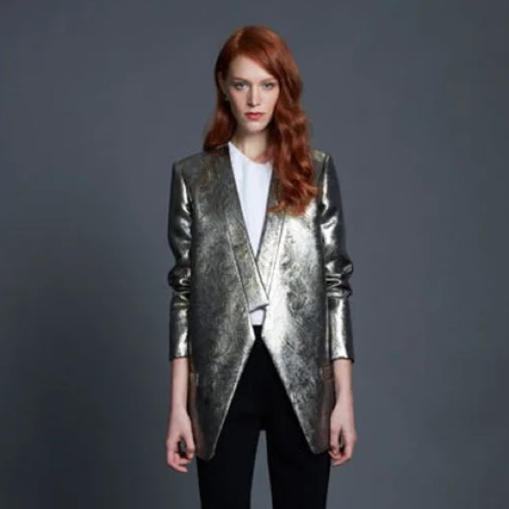 Jenni Kayne | RARE!Gold Metallic Paisley Holiday Wool & Silk Blazer Size: Small